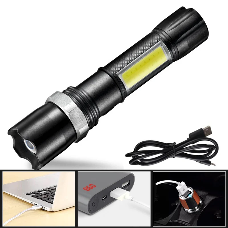 

Portable Strong Light cob Led Flashlight USB Rechargeable Led Torch Zoomable Camping Lights Bright Lanterna for Hiking