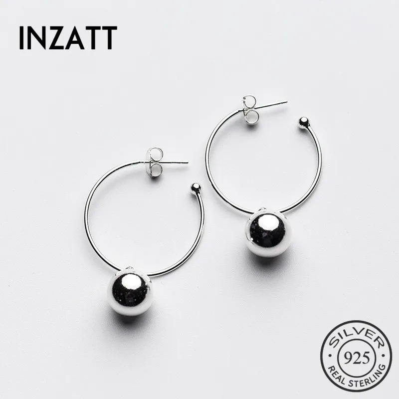 

INZATT Real 925 Sterling Silver Minimalist Geometric Smooth Surface Beads Punk Hoop Earrings For Women Party Fine Jewelry Gift
