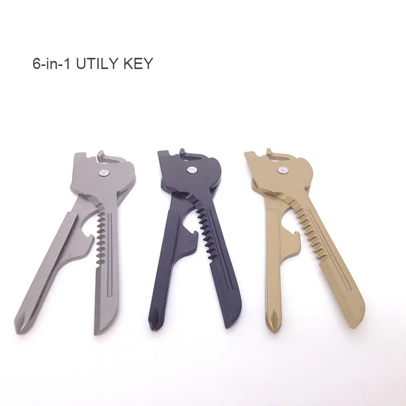 

Multi-functional 6 in 1 key pocket knife metal camping folding utility knife outdoor survival screwdriver opener rope cutter