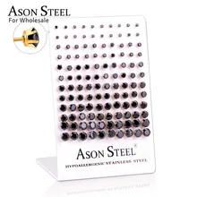 ASON steel 60 пар/лот,, прозрачные серьги-гвоздики, круглые гипоаллергенные серьги из нержавеющей стали, размер 3-8 мм(каждый размер 10 пар