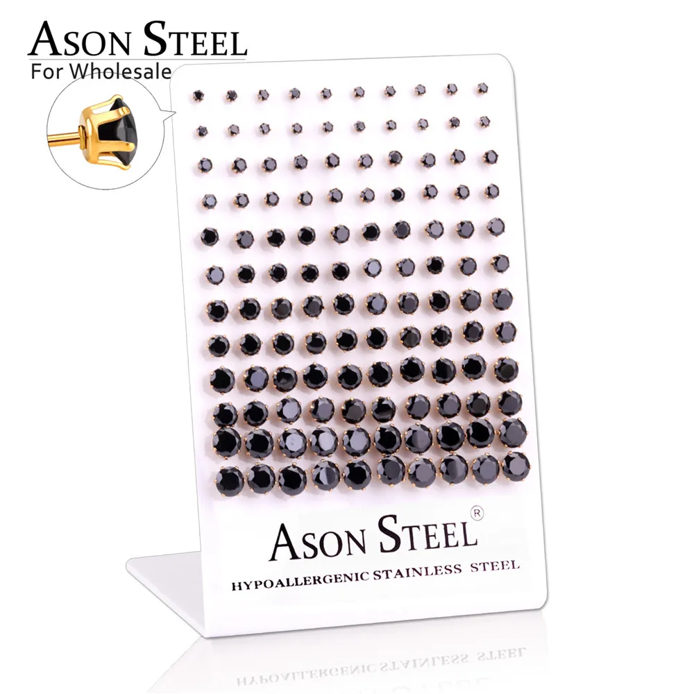 

ASONSTEEL Wholesale Clear Stud Earrings Brilliant Round Stainless Steel Hypoallergenic Earring,Size 3-8mm(Each size for 10pairs)