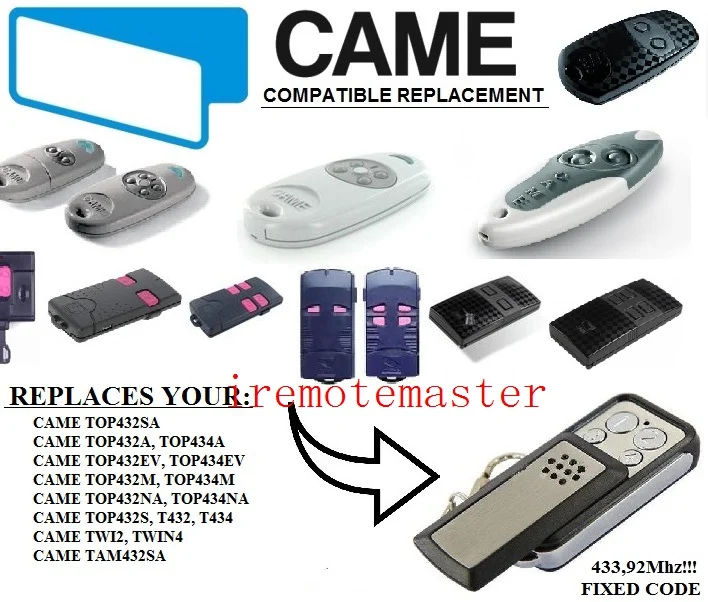 

CAME TOP432NA,TOP434NA,TOP432A,TOP434A,TOP432SA,TWIN2,TAM432SA replacement remote control free shipping