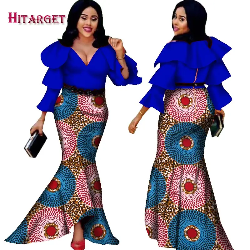 Hitarget Африканский Базен платья для женщин африканские платья с длинными рукавами в африканской одежде воск Дашики ткань 6xl WY2376 - Цвет: 1