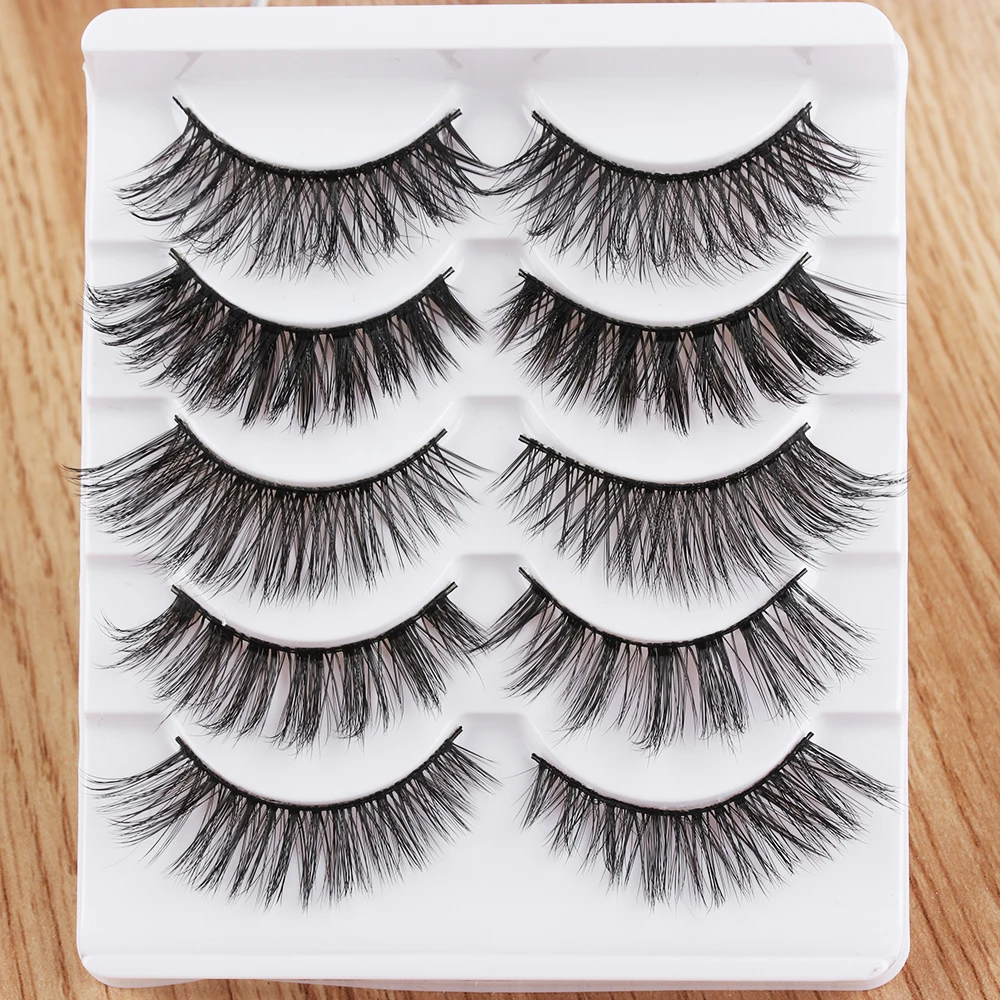 

5 Pairs Mixed Style Handmade False Eyelashes Soft Wispy Multilayer Messy Lashes Natural Cross Eye Lash Extension Makeup Tools