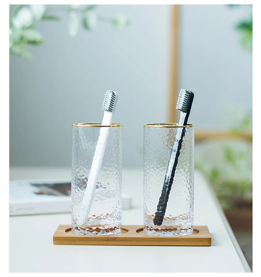 Золотая оправа для ванной Tumblers чашка держатель для зубной щетки прозрачная стеклянная пара щеточная чашка отель товары для дома многофункциональные