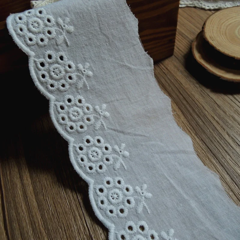 

14yards/pack 6.5cm Eyelet Flower Lace Cotton Embroidery Flower Vintage Cotton Cloth Lace White