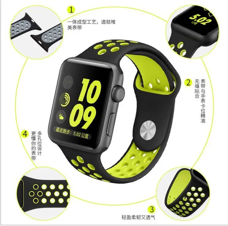 Роскошный брендовый силиконовый ремешок для часов Apple watch iwatch 1 2 3 серии 4 38 мм 42 44