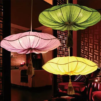 

Chinese cloth lily lantern pendant lights bedroom living room dining room red / green / yellow decorative pendant lamps ZS116
