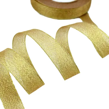 

(25 yards/roll) 1''(25mm) Gold Metallic Glitter Ribbon Colorful gift package ribbons wholesale