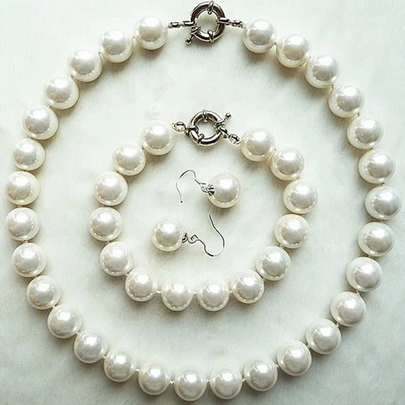

New Boutique fashion lady 12MM bright white beads jewelry set-BGGR