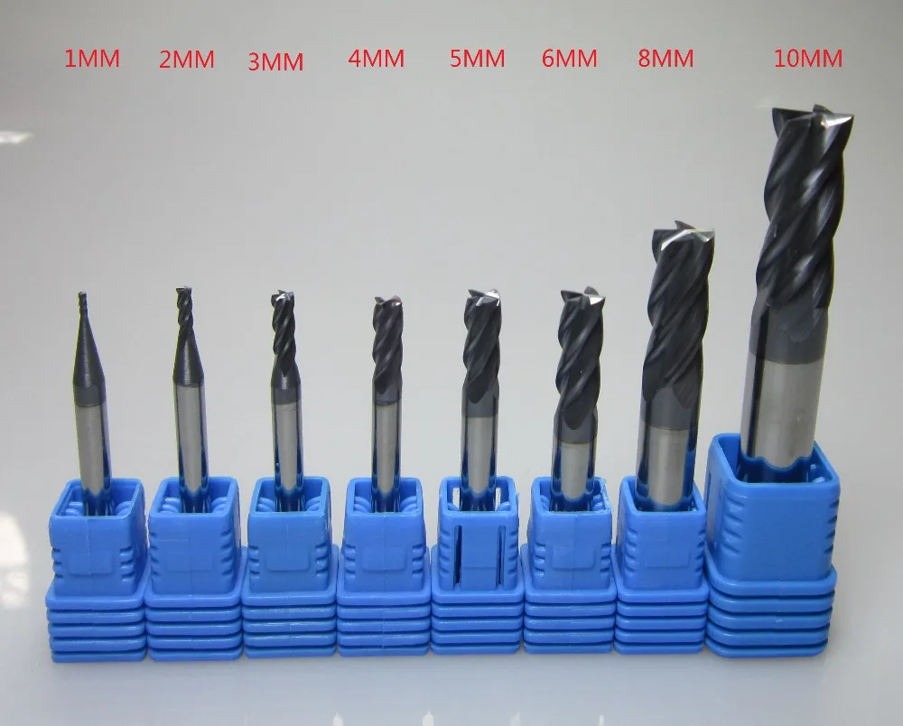 wholesale 8PCS Tungsten Carbide End Mills set milling cutter HRC45 1mm 2mm 3mm 4mm 5mm 6mm 8mm