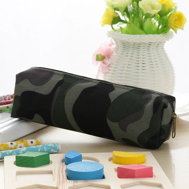 1PC Canvas Camouflage Pencil Case Pencil Bag Student School Stationery