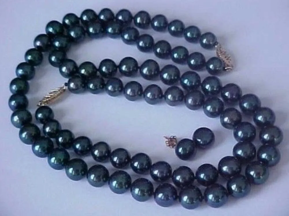 

Free Shipping >>>>> 9-10MM SOUTH SEA NATURAL BLACK PEARL NECKLACE BRACELET EARRING SET 14k YELLOW GO