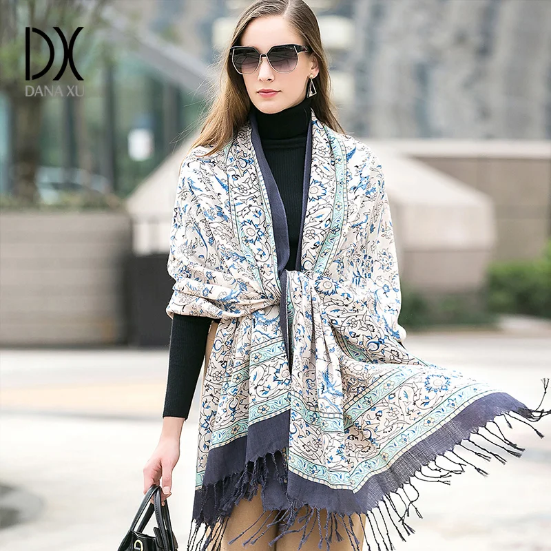 Baratos Bufanda de invierno cálida de moda 2019 para mujer, bufanda de Cachemira de marca de lujo, bufanda grande para mujer, chal Pashmina, chal musulmán Hijab