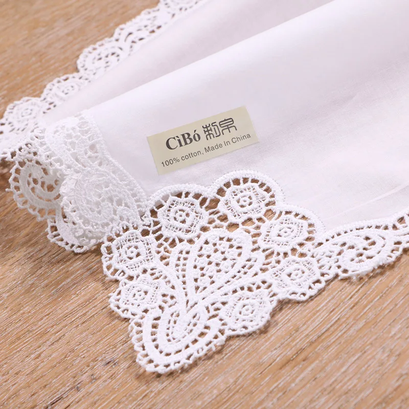 

A005-R: White premium cotton lace handkerchief blank crochet hankies for women/ladies wedding handkerchief