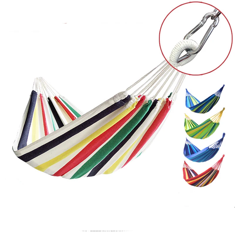 

Portable Hammock Camping picnic Garden Beach Travel Hammock Outdoor Ultralight Colorful Cotton Canvas Swing Bed 8 colors