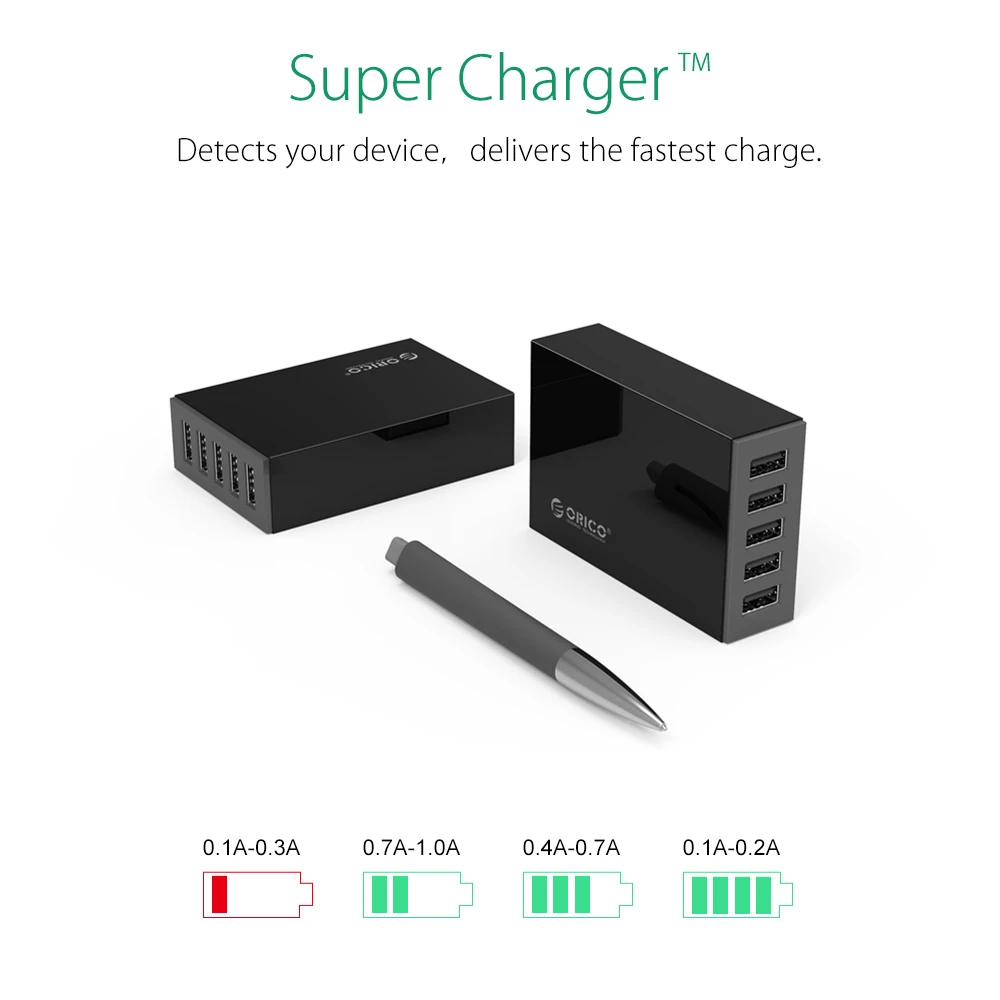 Зарядное устройство ORICO для iPhone 6s 7 Xiaomi Samsung HTC 5 В 2 4 А 8 a40w USB портов черный|5 port