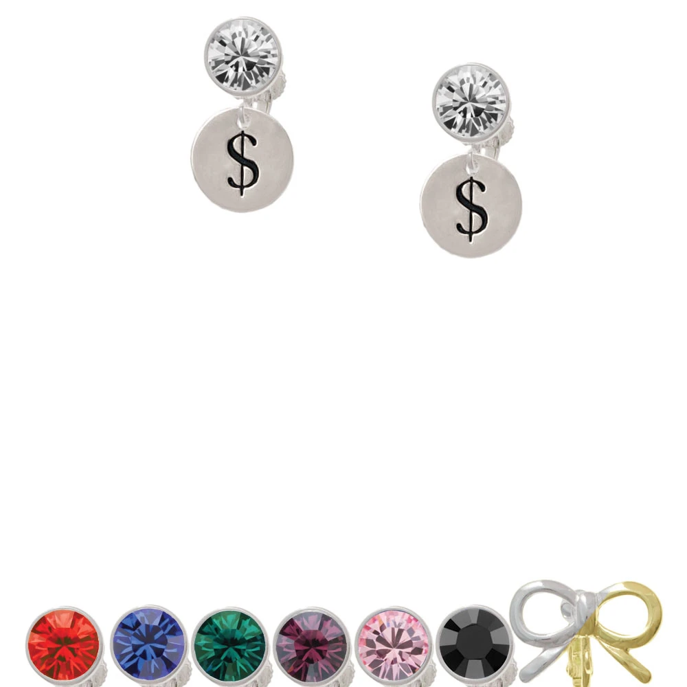 Disc 1/2'' - Symbol - Dollar Sign - $ - Crystal Clip On Earrings