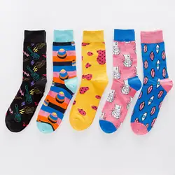 KHKF мужские носки повседневные милые забавные цвета великолепные модные впитывающие пот дышащие хлопковые носки средней длины