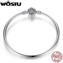 100% 925 Brazalete De Plata Esterlina Con CZ Clara para Las Mujeres Moda Joyería de BRICOLAJE Ajuste Original Pulseras Charm Regalo