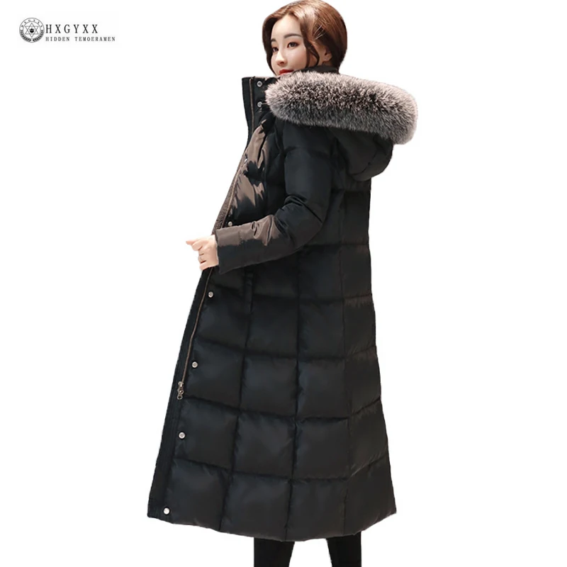 

2019 New Arrival Women Winter Coat Fur Collar White Duck Down Jackets Solid Hooded Long Outerwear Female Warm Down Coat Ok950