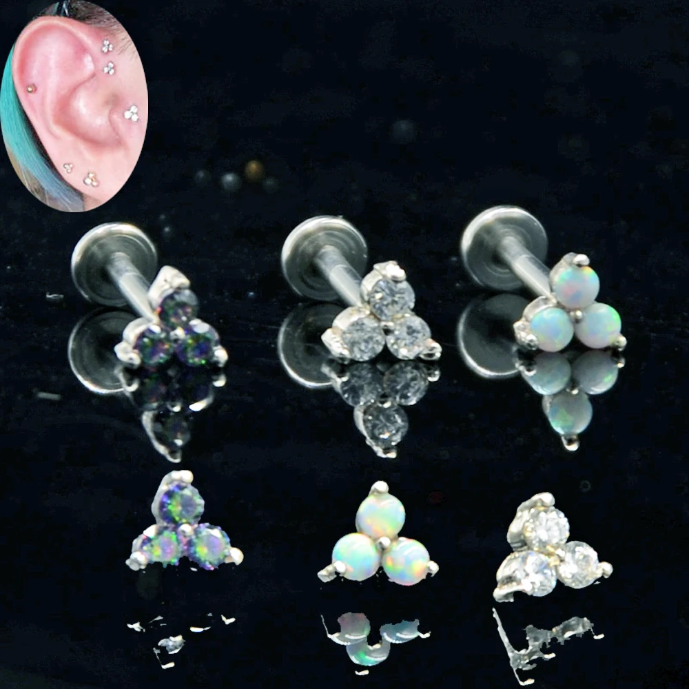 BOG 3PCS хирургическая сталь Menage A Three с внутренней резьбой опал Циркон Labret Stud ушной