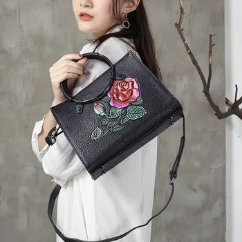 

2018 New Hand-painted Retro Female Handbag Small Square Bags Genuine Leather Women's Shoulder Crossbody Bag