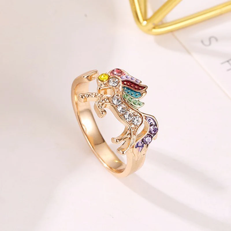 Temperament Unicorn Ring Alloy Crystal -Unicorn Fashion HTB1Ii5seL1H3KVjSZFHq6zKppXab