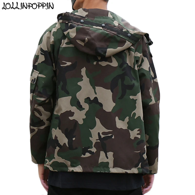 Men Hooded Skateboard Camouflage Jacket Military Style Mens Camo