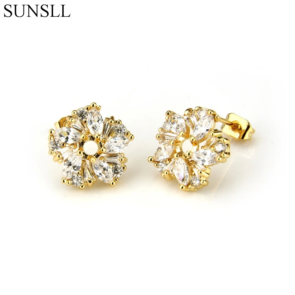 

SUNSLL Golden Color Copper Pins Clear Cubic Zirconia Flower Stud Earrings Women's Party Fashion Jewelry Cobre CZ Brincos