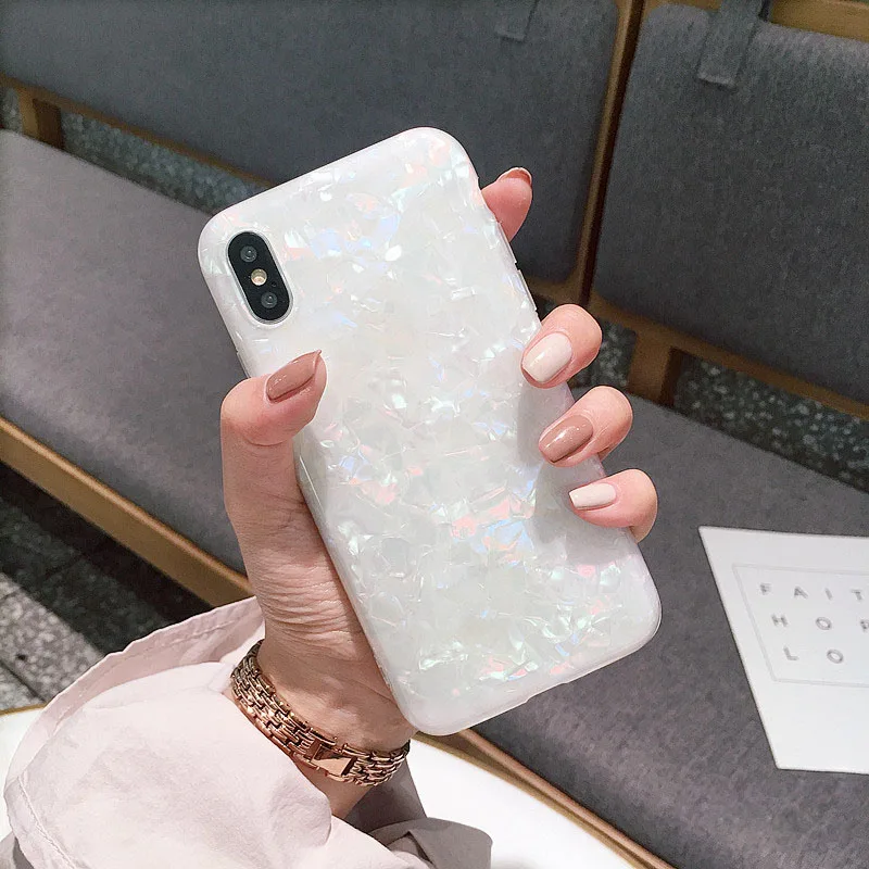 LUDI Cute Half-transparent Marble Phone Case for iphone 7 8 6 6s Plus Soft TPU Glossy Back Cover for iphone X                   5