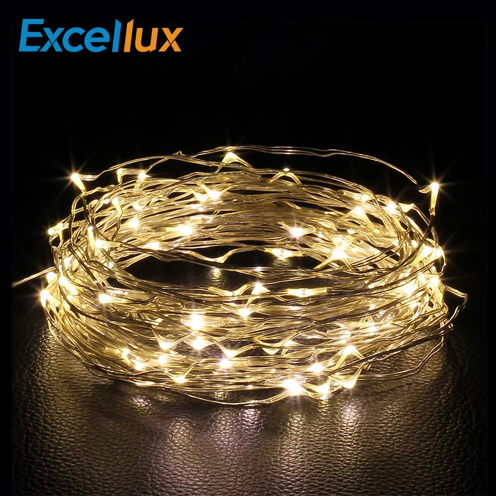Excellux кнопка на батарейках 2 м 20LED Серебристая проволока Праздничная сказочная