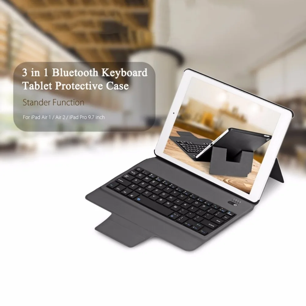 

Ultra Thin Wireless Bluetooth V3.0 Keyboard Case Leather Suitable for iPad Air 1/2/Pro 9.7