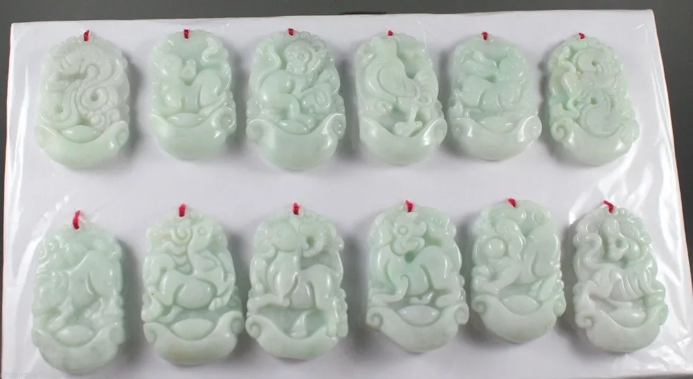 

A group of Pure natural jadeite hand-carved Chinese zodiac pendants