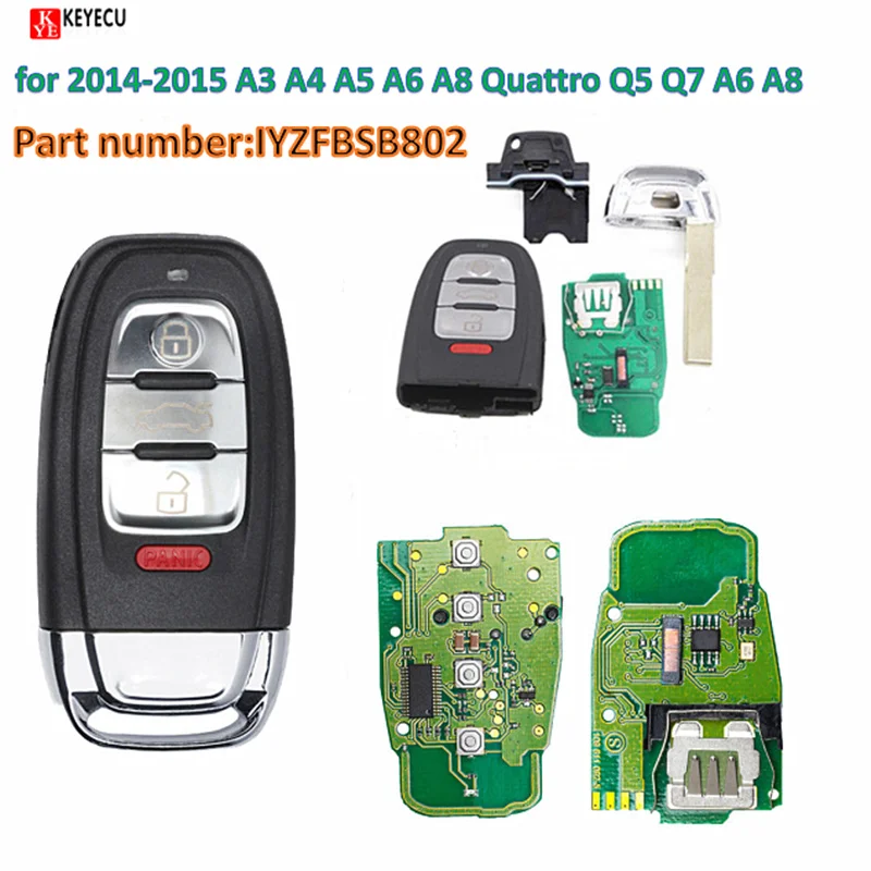 Keyecu Keyless Smart Remote Key Fob 3+1Button 315MHz/433MHZ/868MHZ For 2014 A3 /A3 Quattro /A4 /A4 Quattro/ A5Quattro IYZFBSB802