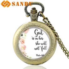 Винтажное Библейское «Бог в ней, она не будет падать» вдохновляющее ожерелье часы Ретро бронзовые Мужские Женские кварцевые карманные часы