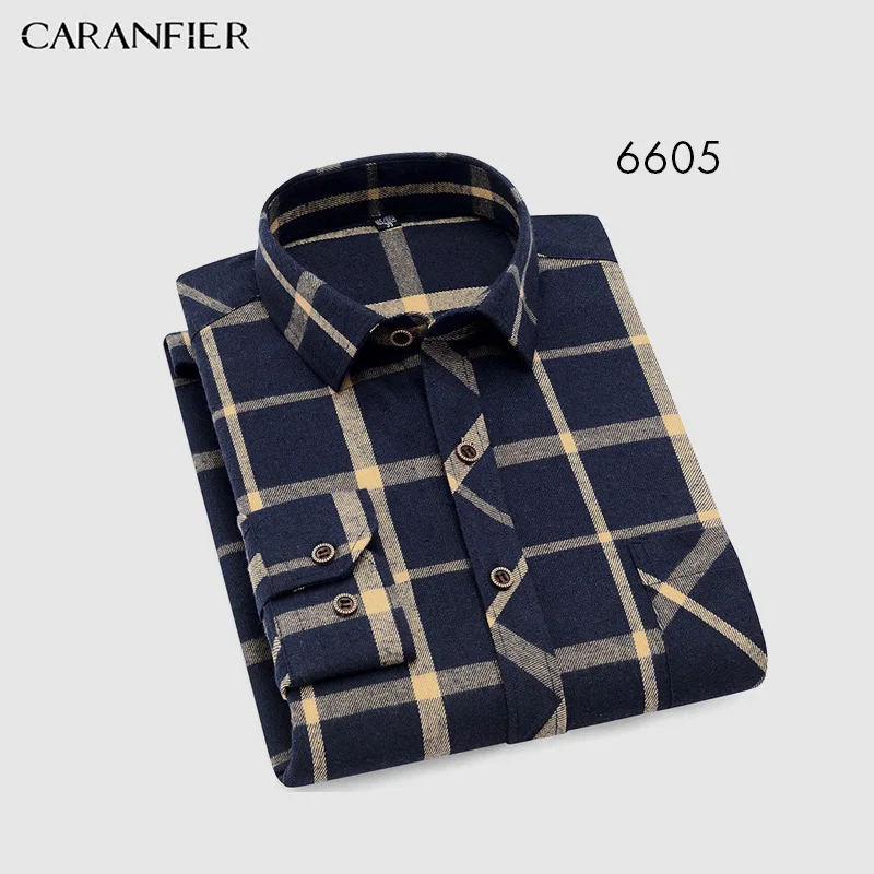 CARANFIER Хлопковая мужская Повседневная рубашка с длинными рукавами, клетчатая полосатая Весенняя приталенная мужская деловая рубашка, брендовая Удобная дышащая рубашка - Цвет: 05