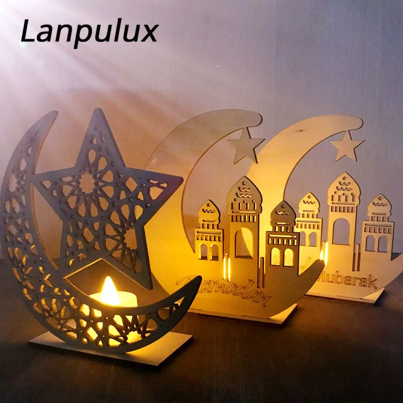 Lanpulux Mosque Moon ночник 3D Деревянный полый Eid Mubarak исламский дворец праздничное декоративное освещение Обои для рабочего стола подарки