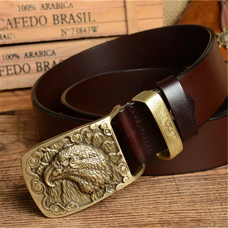 Eagle Buckle Mens Belts Luxury Men Belt Genuine Leather Cowboy Strap Ceinture Homme Cinturones Male Jeans