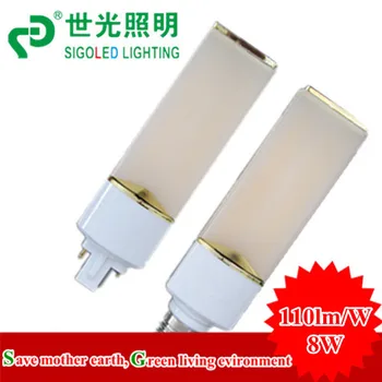 

HK post free shipping -New-8W LED plug light led horizontal down light, G23 G24 E27, up to 100-110lm/w