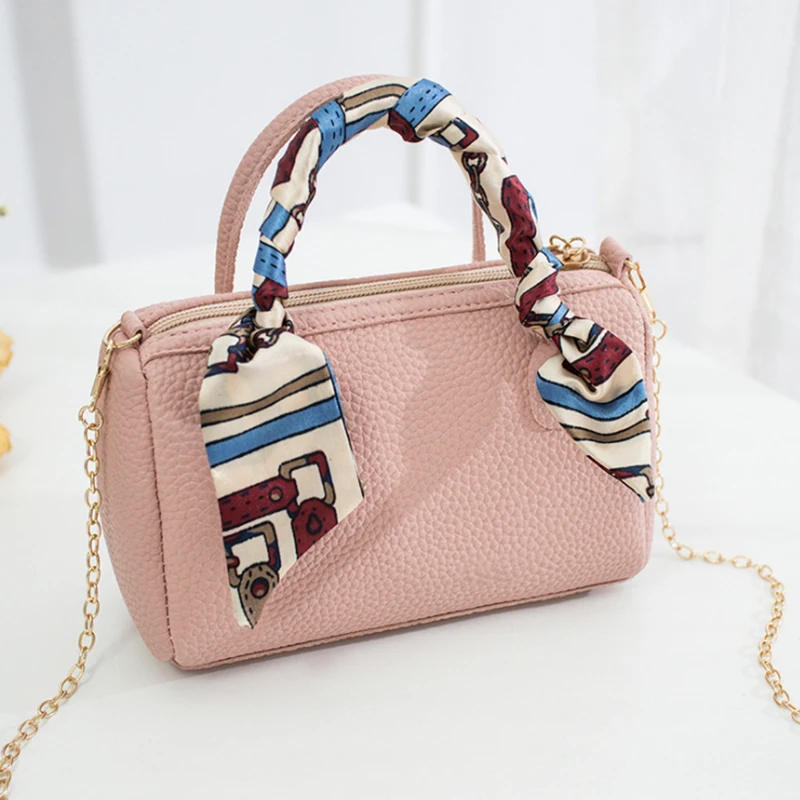 

2019 Scarf Mini Women Boston Handbag PU Leather Pillow Pack Sling Shoulder Crossbody Messenger Bag Small Chain Hand bag for Girl