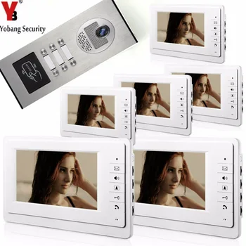 

YobangSecurity Home Security Video Door Phone System 7"Inch Video Doorbell Door Intercom RFID Access Control 1 Camera 6 Monitor