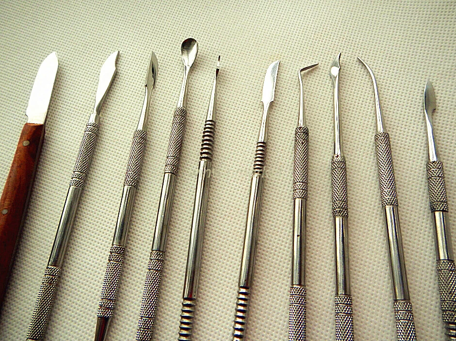 10pcs/1Set Dental Lab Stainless Steel Kit Wax Carving Tool Set Surgical Dental Instruments Wax