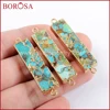 BOROSA 5/10PCS Gold Color Rectangle Copper Turquoises Connector Natural Blue Stone Double Charms Gems for Necklace Jewelry G1650 5