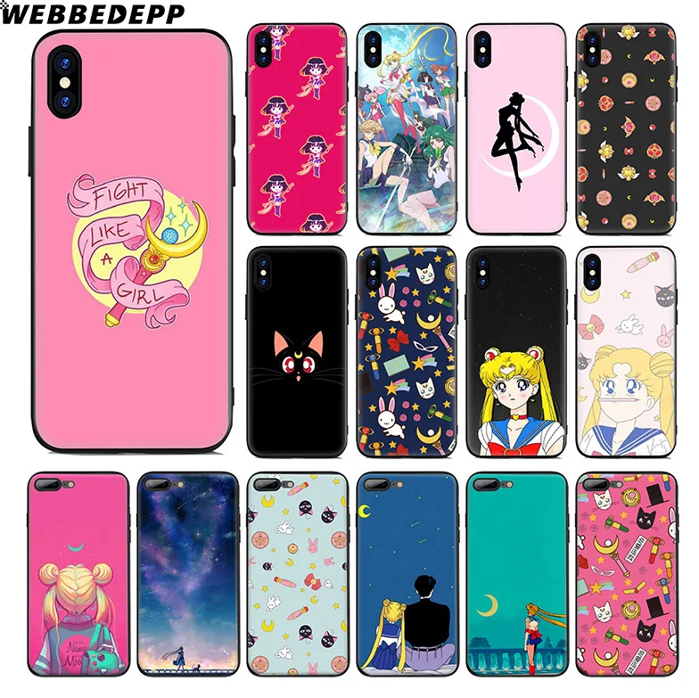 WEBBEDEPP Sailor Moon Girl Anime Soft Silicone Case for Apple iPhone 11 Pro Xr Xs Max X or 10 8 7 6 6S Plus 5 5S SE TPU |