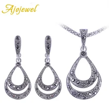 Ajojewel Women’s Black Rhinestone Water Drop Retro Vintage Jewelry Set Ladies Earring And Necklace Sets