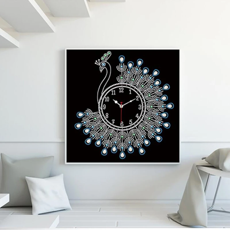 Алмазов картина 3D алмаз особенной формы вышивка настенные часы Павлин 5D крест вышивка часы декор из алмазной мозаики