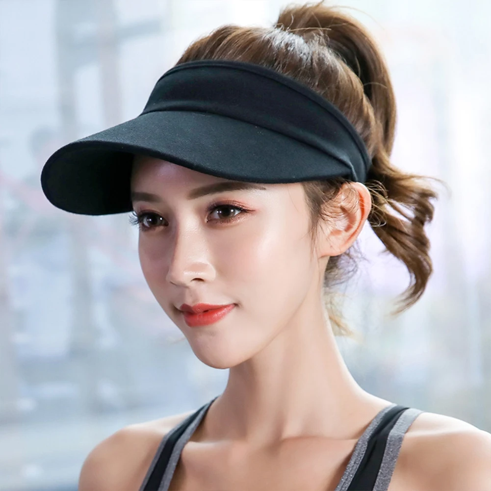 Women Adjustable Solid Casual Cycling Sunproof Adult Headband Empty Top Visor Hat Outdoor Sports Summer Baseball Cap Fashion - Цвет: Черный