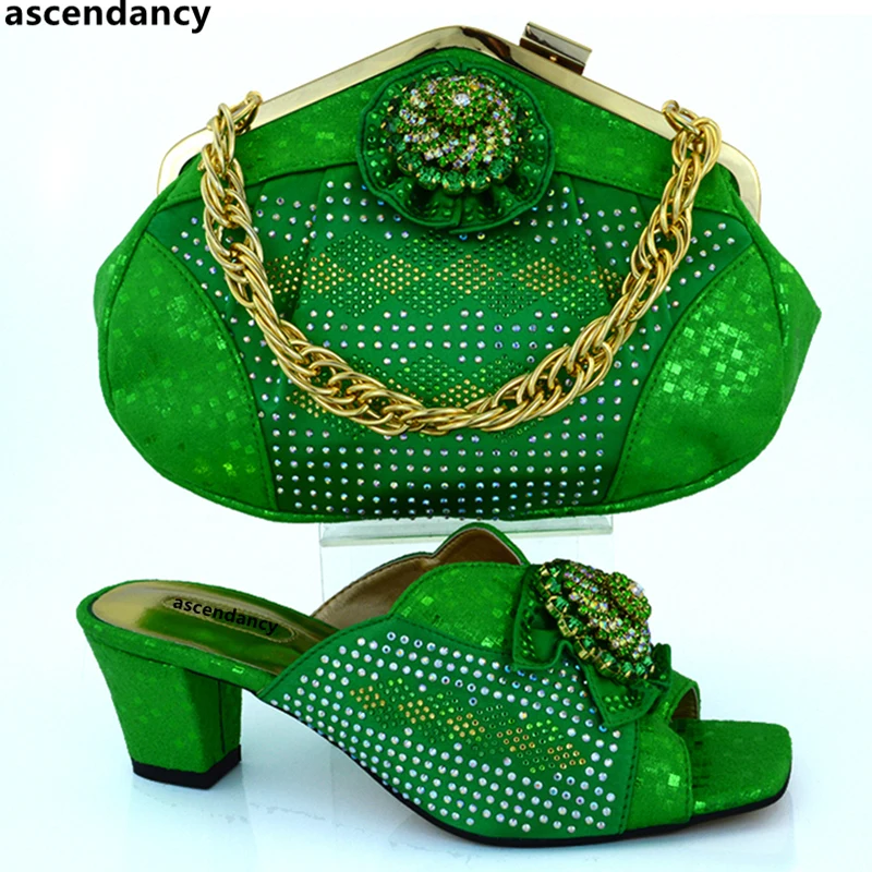 New Arrival Green Shoes and Bag Set for Party In Women Italian Shoes and Bags To Match Shoes