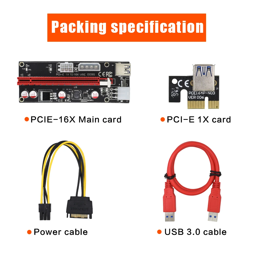 TISHRIC 10 шт. 2018 новейший 1x к 16X PCI Express PCIE E 009S Molex 6pin адаптер питания SATA USB 3 0 кабель Riser